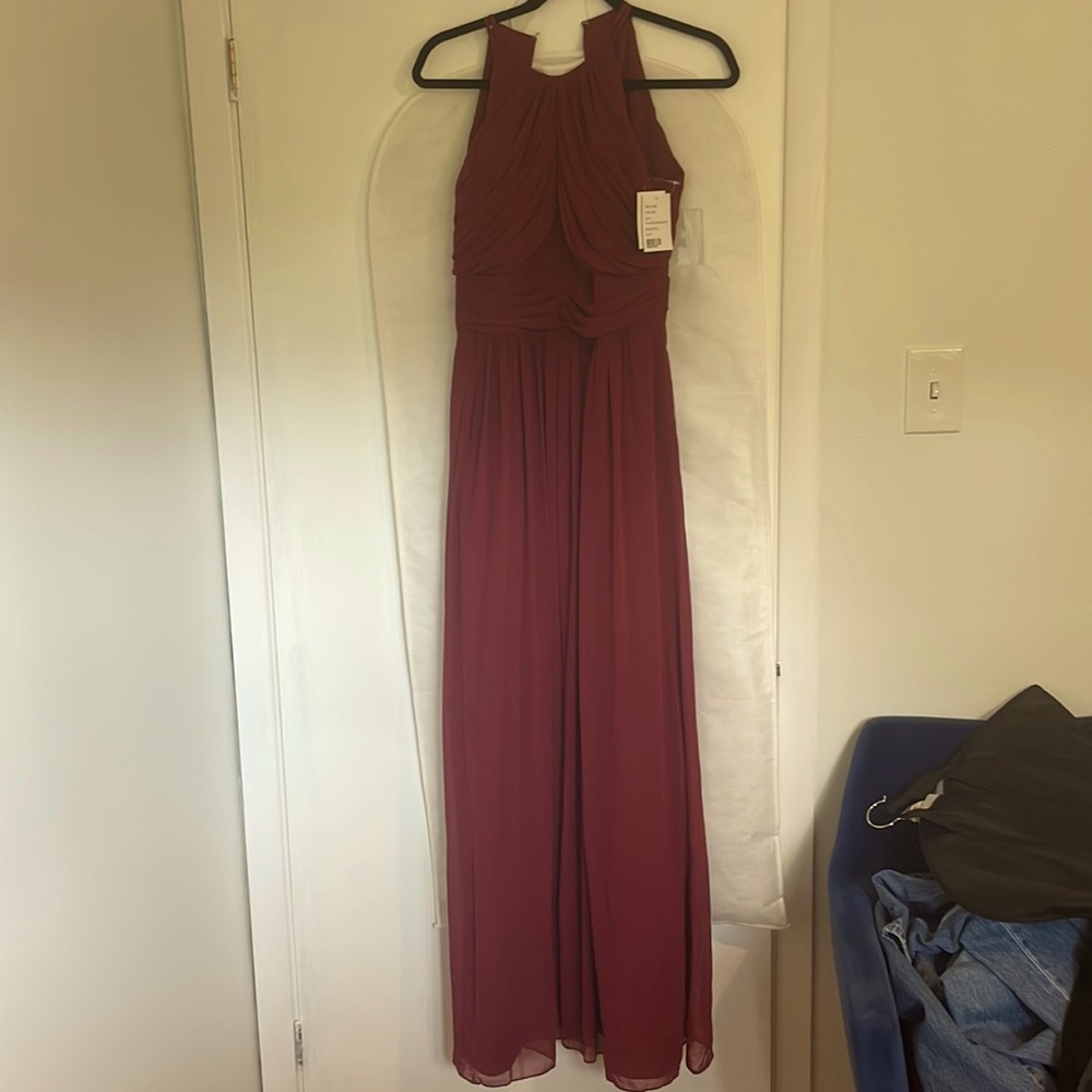 NWT Dessy Group Burgundy High Neck Floor Length Chiffon Gown (Style # 2918)